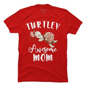 Men's Design By Humans Turtley Awesome Mom Turtle with Flower By animalshop T-Shirt - 1 of 2