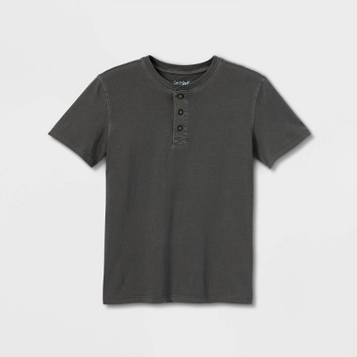 Boys' Garment Washed Henley Short Sleeve T-Shirt - Cat & Jack™ Black L