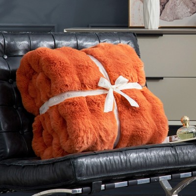 Cozy Bliss Faux Fur Throw Blankets, Plush Fuzzy Soft Thick Bubble Blanket for Sofa, Bedroom, Living Room