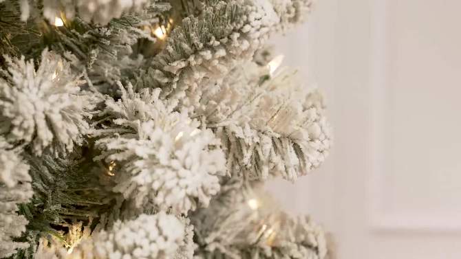 7.5ft Puleo Unlit Flocked Full Virginia Pine Artificial Christmas Tree, 2 of 5, play video