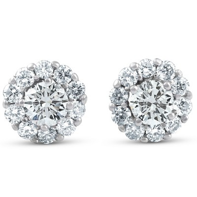 Pompeii3 1ct Halo Round Diamond Studs 14k White Gold