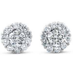 Pompeii3 1ct Halo Round Diamond Studs 14k White Gold - 1 of 4
