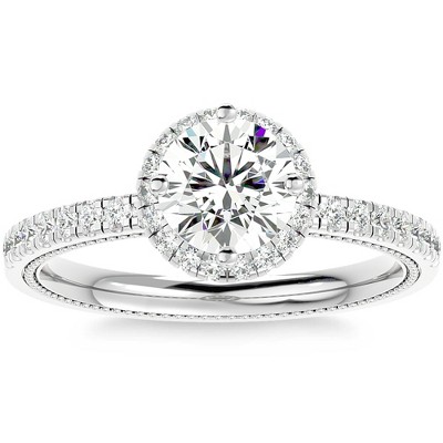 Pompeii3 1 1/3Ct Diamond & Moissanite Halo Engagement Ring in 10k Gold