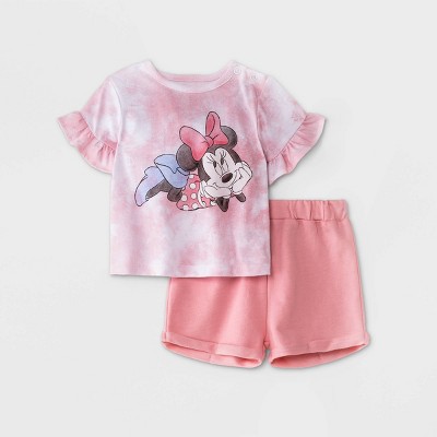 Baby Girls' Disney Mickey & Minnie Mouse Friends Tie-Dye Top and Bottom Set - Light Pink 3-6M