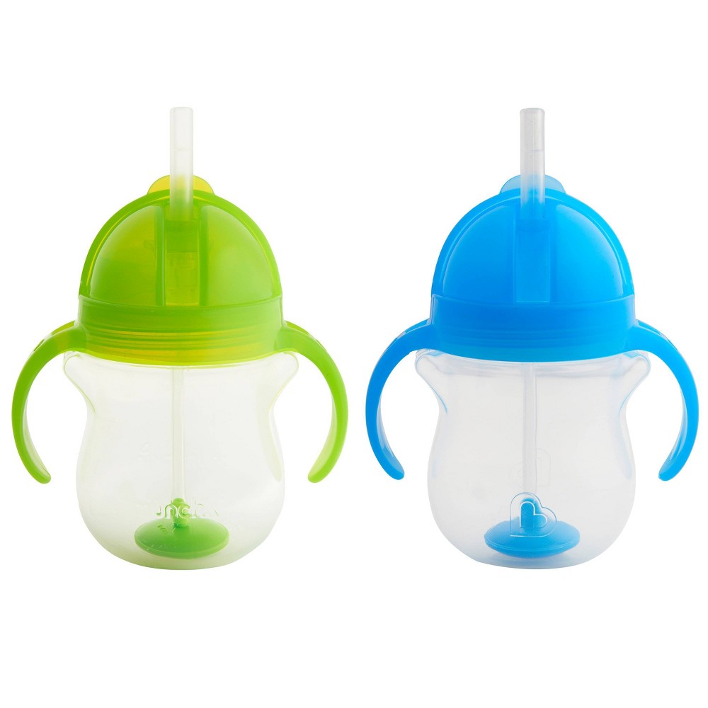 Munchkin Any Angle Click Lock Weighted 2pk Straw Trainer Cup - 7oz - Blue/Green