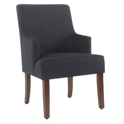 Fabric Upholstered Wooden Dining Chair with Low Swoop Armrest Blue - Benzara