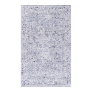 Boersma 5x8 Washable Area Rug, Soft Blue and Cream Low-Pile Rug for Living Room Bedroom, Non-Slip, Machine Washable Carpet for Home Decor - 1 of 4