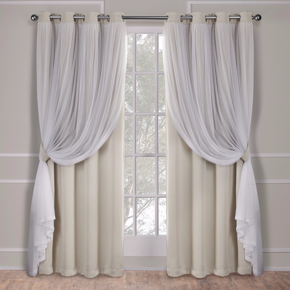 Photos - Curtains & Drapes Set of 2  Caterina Layered Solid Blackout with sheer top Curtain(63"x52")