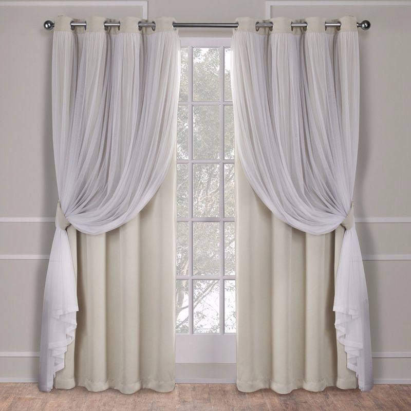 Set of 2 Caterina Layered Solid Blackout with sheer top Curtain Panels Black Pearl - Exclusive Home, 1 of 13