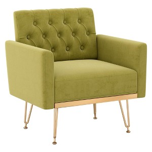 BABYYER Accent Chair for Living Room, Velvet Upholstered Arm Chair, Mid Century Modern Reading Chair with Gold Metal Legs for Living Room - 1 of 4