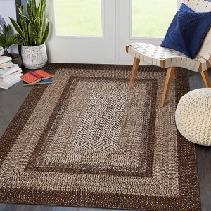 coucheta 5x7 Area Rug, Washable Braided Rug for Living Room, Vintage Print Carpet, Low Pile Non-Shedding Kitchen Rugs with Non Slip,Brown - 1 of 4