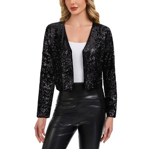 Anna-Kaci Women's Sequin Open Front Cardigan with Long Sleeves and Cropped Fit - 1 of 4