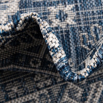 Outdoor Aztec Medallion 3x5 Blue Reversible Area Rug