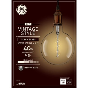 GE 40W Vintage Style G63 LED Large Globe Light Bulb Clear Glass - 1 of 4