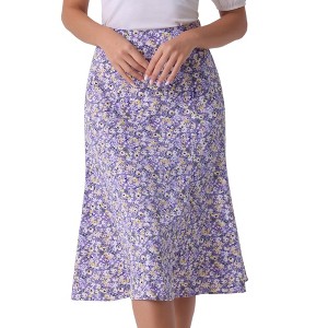 INSPIRE CHIC Women's Print Floral Peasant Elastic Waist A-Line Midi Skirts - 1 of 4