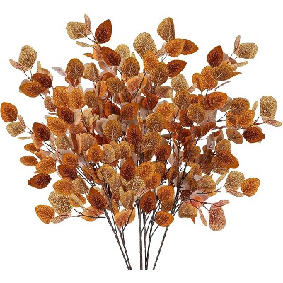 Attop 6 Pcs Fall Eucalyptus Leaves Artificial Eucalyptus Stems Long Silver Dollar Leaves Autumn Leaf for Indoor Home Autumn