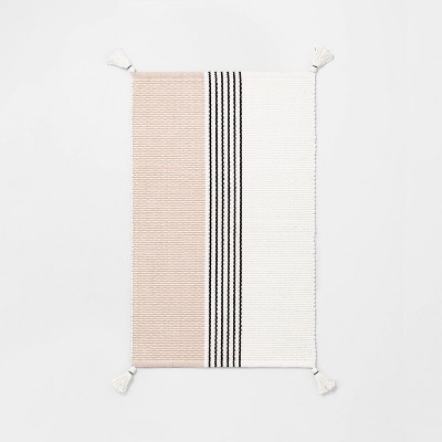 Photo 1 of Bold Center Stripes Colorblock Bath Rug Dusty Rose/Railroad Gray - Hearth  Hand with Magnolia