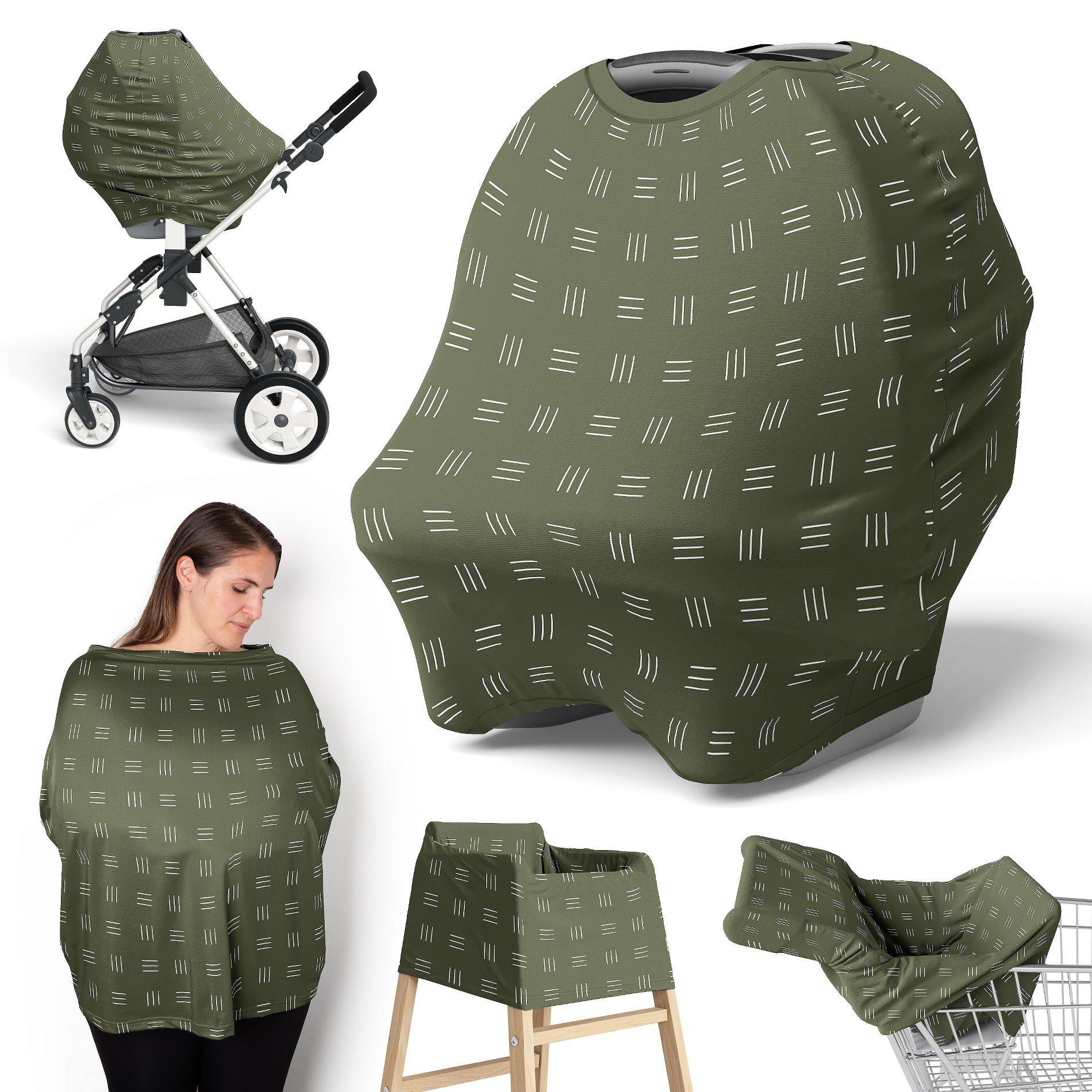 Sweet Jojo Designs Boy, Girl, Unisex/Gender Neutral 5-in-1 Multi Use Baby Nursing Cover Hatch Print Green & White