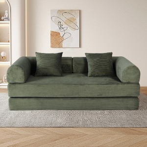 75'' Memory Foam Faux Fur 2-in-1 Foldable Boneless Sofa Bed with 2 Pillows - 1 of 4