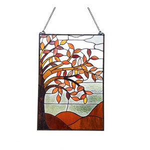 Chloe Lighting Autumnal Floral-Style Stained Glass Window Panel 24" Tall - 1 of 4