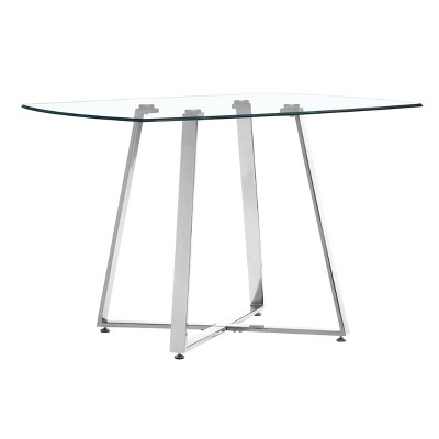 42" Modern Square Tempered Glass and Chromed Steel Dining Table - ZM Home