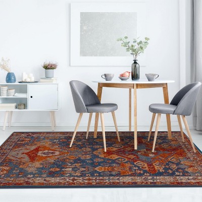 Elegant Blue 5' x 7' Moroccan Floral Synthetic Area Rug