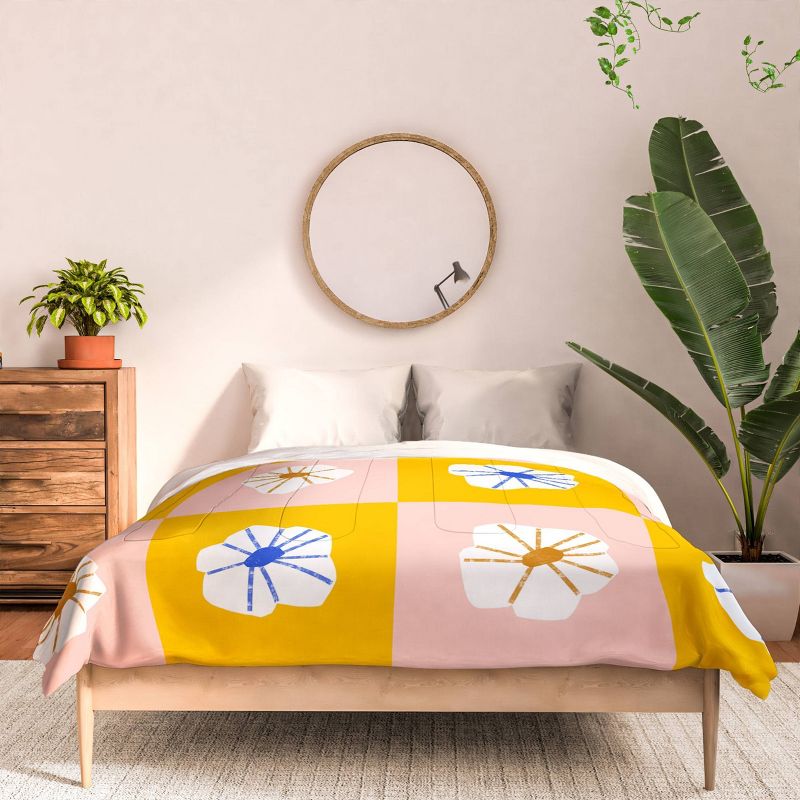 Deny Designs Maritza Lisa White Checkered Flowers Comforter Set Yellow, 3 of 4