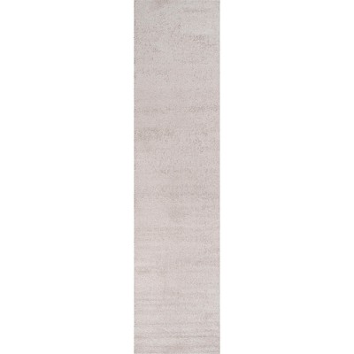 Ivory Solid Synthetic Low-Pile Runner Rug, 2 x 8 ft