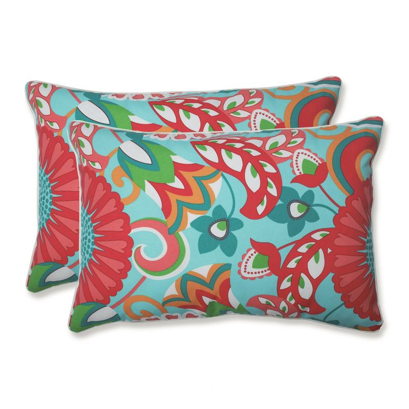 2pc Oversize Sophia Rectangular Throw Pillows Turquoise/Coral - Pillow Perfect, 1 of 5