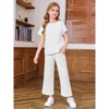 Mocamel Girl's Sports Simple Texture Casual Round Neck Short Sleeves and Loose Pant 2 piece Set - 3 of 4