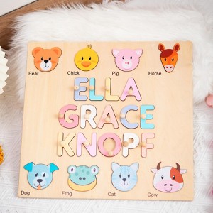 Huxxion Personalized Name Puzzle With Animals, Wooden Montessori Toys NP32 - 1 of 1