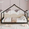 FURNIinspire Beds Full Size Kid Bed Frame, Floor Bed House Shape Iron Platform Bed with Fence for Bedroom Kid Room, Black, 78.5"*55.91"*58.4" - 4 of 4
