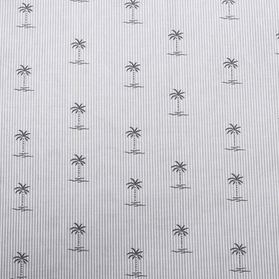 Gray Cotton Percale Queen Sheet Set with Palm Print