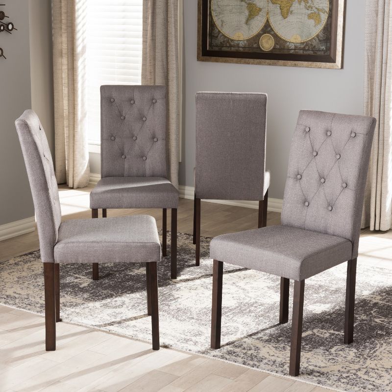 Set of 4 Gardner Finished Dining Chairs Gray/Dark Brown - Baxton Studio: Upholstered, Tufted, Solid Wood Frame, 4 of 7