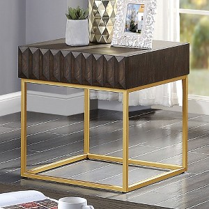 23" End Table with Concealed Drawers, Textured Front Panels, and Gold Steel Legs for Contemporary Living Room - 1 of 4