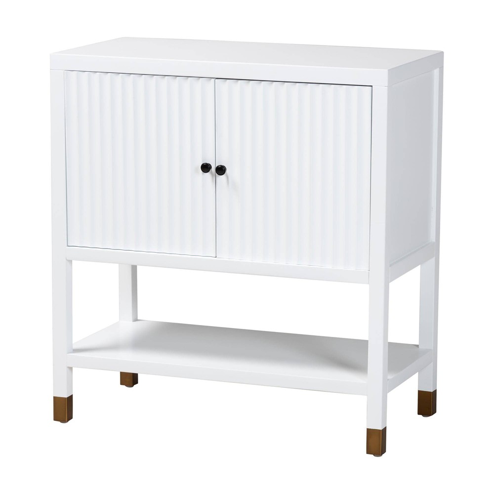Photos - Wardrobe Pari bali &  Aiden Fluted Sideboard 2 Door Accent Storage Cabinet White/Brass/Black 