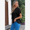 Amaryllis Women’s Textured Short Sleeve V Neck Blouse with Cuffed Sleeves Relaxed Fit Pull-On Style - 3 of 4