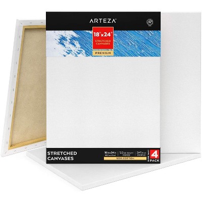Arteza Stretched Canvas, Premium, White, 18"x24", Large Blank Canvas Boards for Painting - 4 Pack (ARTZ-8925)