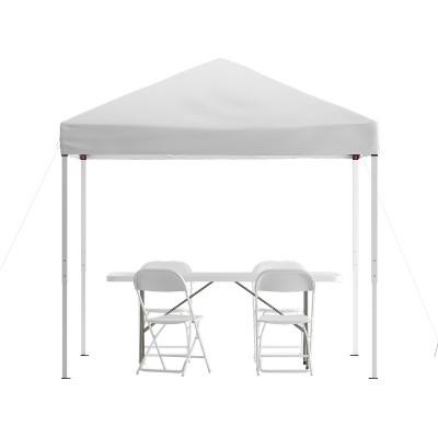 Flash Furniture Portable Tailgate/Event Tent Set - 8'x8' Pop Up Canopy Tent, 6-Foot Bi-Fold Table, Set of 4 Folding Chairs