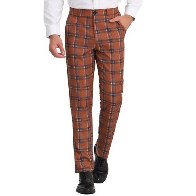 Lars Amadeus Men's Plaid Regular Fit Formal Business Dress Pants Brown ...