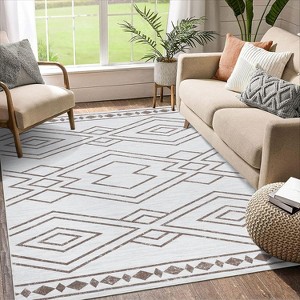 Modern Geometric Rug Thin Low Pile Carpet, Non Slip Washable Indoor Mat with Stain Resistant Backing & Reinforced Edges - 1 of 4