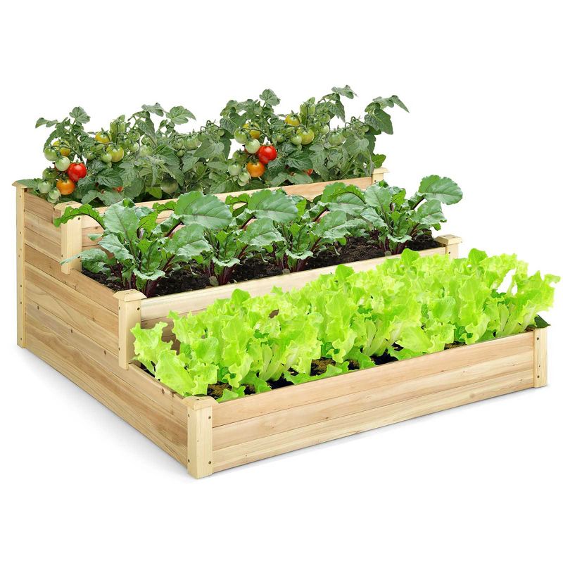 Costway 3-Tier Raised Garden Bed Wood Planter Kit for Flower Vegetable Herb 48x 48x 22in, 1 of 11
