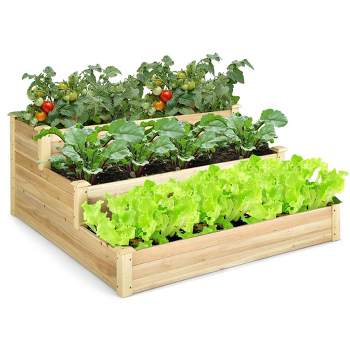 Costway 3-Tier Raised Garden Bed Wood Planter Kit for Flower Vegetable Herb 48x 48x 22in