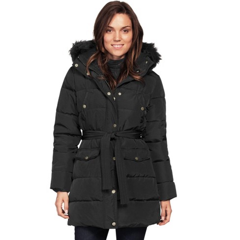 Black belted best sale parka coat