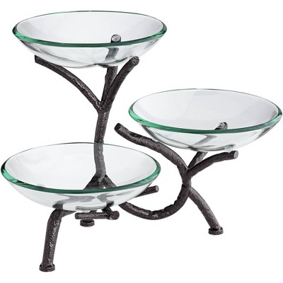 Kensington Hill Metal Branching 12" High 3-Tier Stand with Glass Bowls