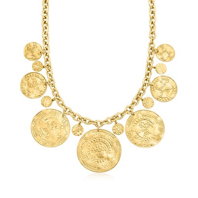 Ross-Simons Italian 18kt Gold Over Sterling Ancient Arabic-Inspired Replica Coin Necklace Size 20