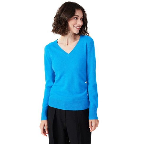 Style Republic 100% Pure Cashmere V-Neck Women's Sweater - Neon Blue