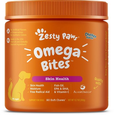 Zesty Paws Skin Health Omega 3 Soft Chews for Dogs - Chicken Flavor - 90ct