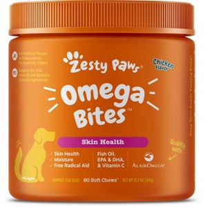 Zesty Paws Skin Health Omega 3 Soft Chews for Dogs - Chicken Flavor - 90ct - 1 of 4