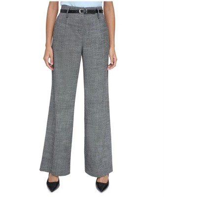 Calvin Klein Womens High Rise Belted Wide Dress Pants
